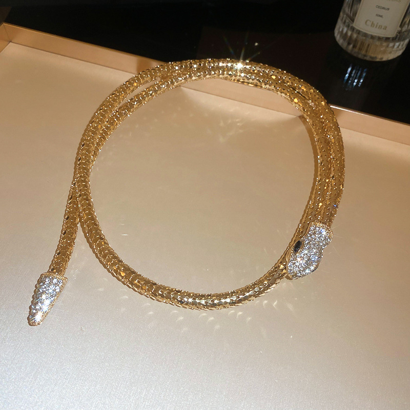 Cross-Border High-End Diamond-Studded Twisted Snake Necklace Bracelet European and American Style Elegant Collarbone Design Sse Temperamt Neck Chain f