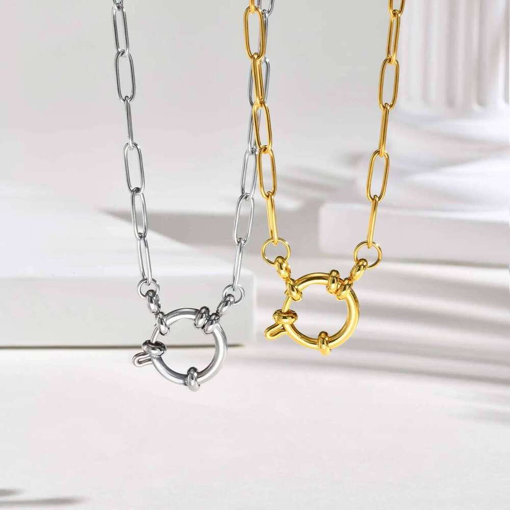 Vnox 2 Color Rectangular Chain 40cm Necklaces For Women, Stainless Steel Round Buckle Pendant, Metal Choker Neck Jewelry Gifts Z260123
