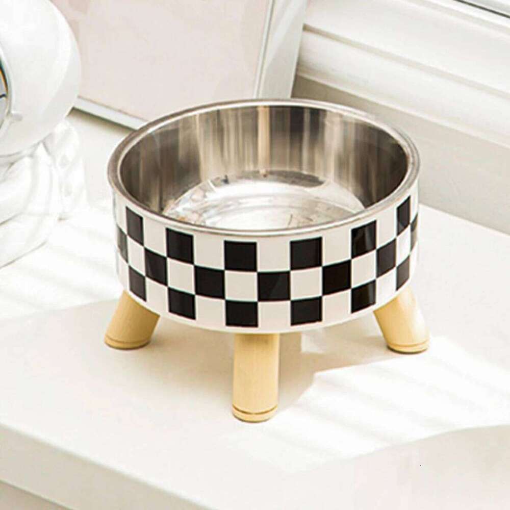 Pet cat dog bowl polka-dot plaid stainless steel anti-slip easy to clean indoor and outdoor
