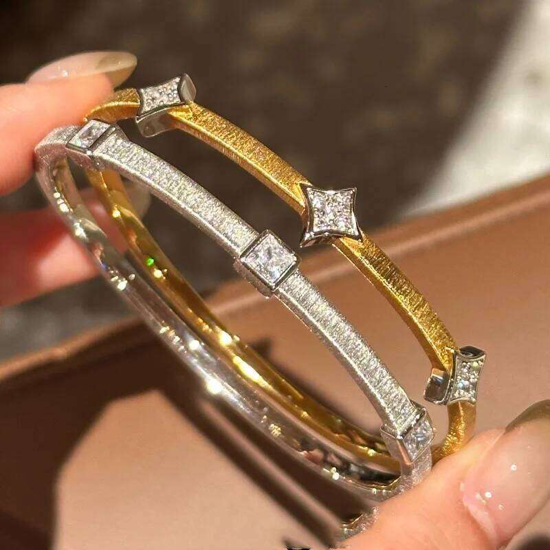 High quality fashion brushed square diamond bracelet for women silver 925 elegant luxury rhombus bangles banquet jewelry gift Z260123