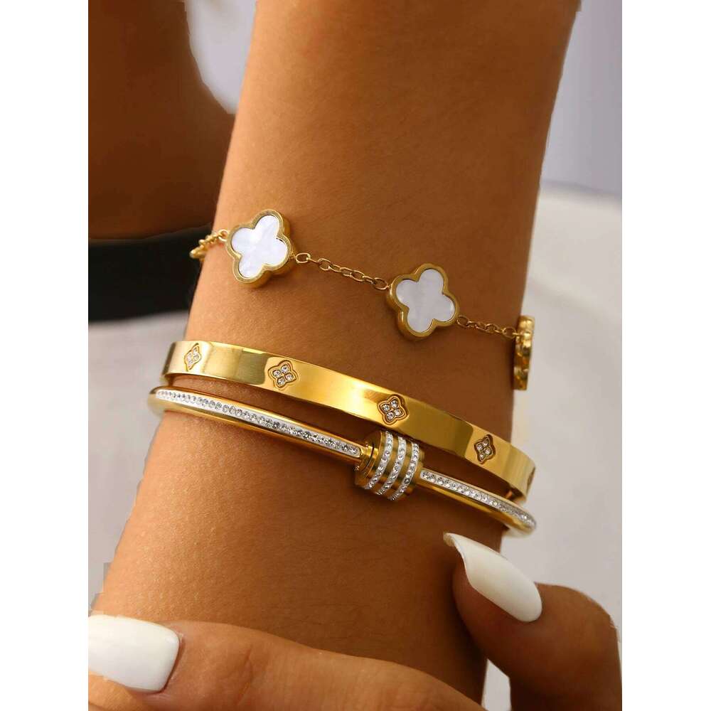 Niche Exquisite High-Grade Stainless Steel With Diamonds Flower, Small Waist, Clover Bracelet Female Z260123