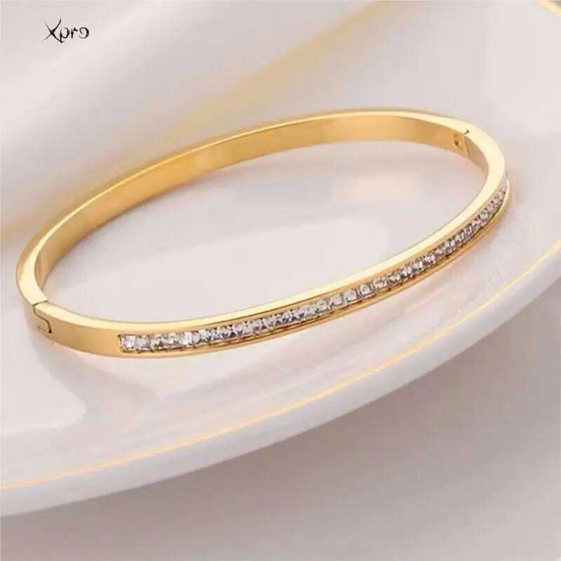 Xpro Ins Style Stainless Steel Jewelry Inlaid Cubic Zircon Bracelet Bangles for Women Waterproof Trendy Christmas Gift Z260123