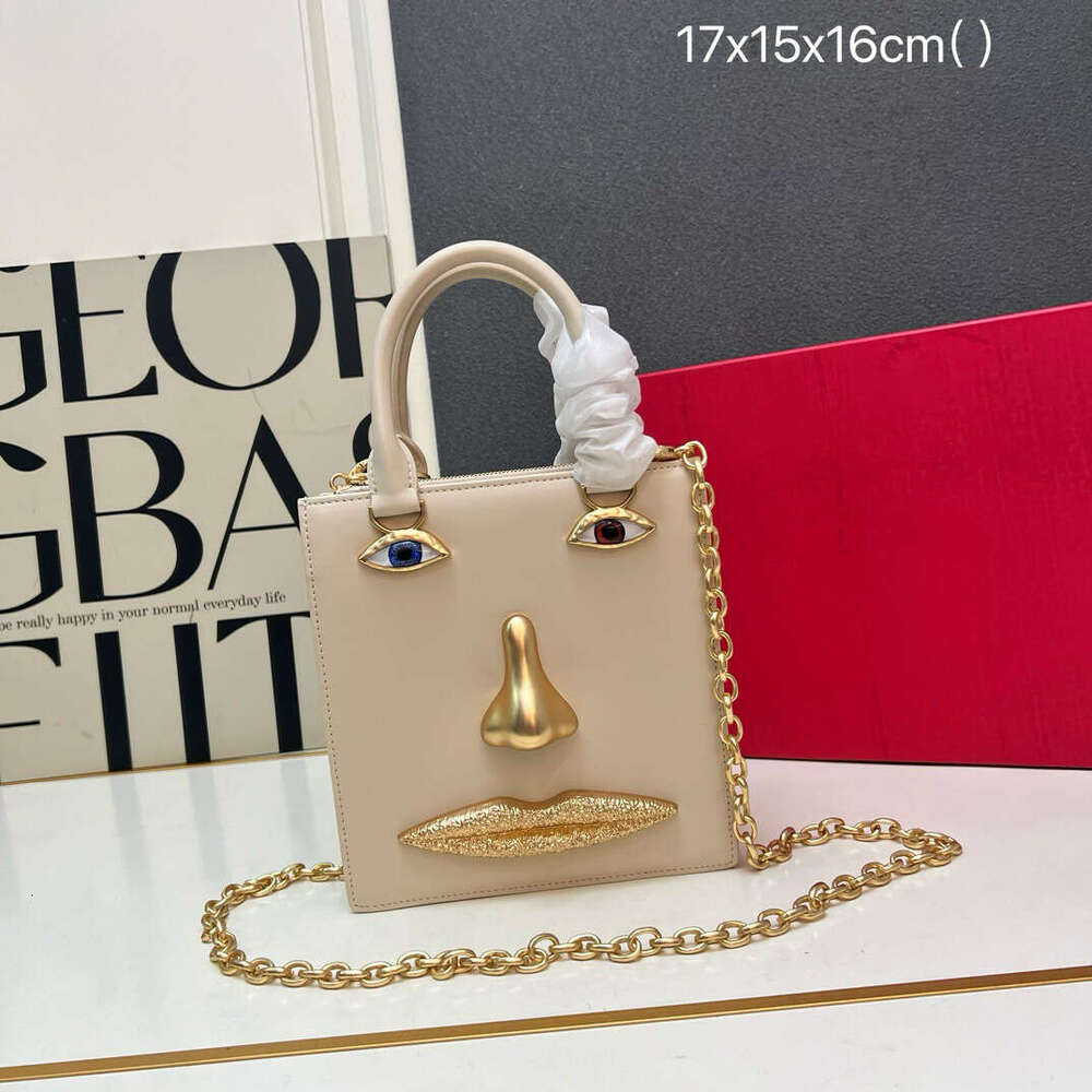 Mini Face Bag Women High Quality Black Leather Luxury Brands Handbag Jewelry Eyes Gold-Tone Metal Shoulder Strap Crossbody Bags Kl928