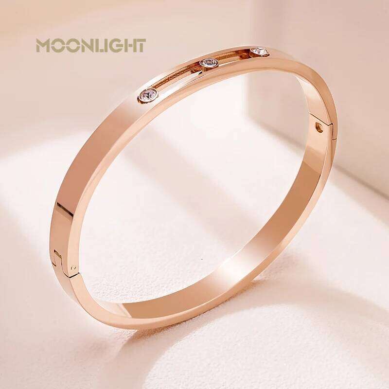 MOONLIGHT Golden Stainless Steel Woman Bracelet Bangle Crystal Zircon Sliding Luxury Wedding Party Band Wristband Jewellery Gift Z260123