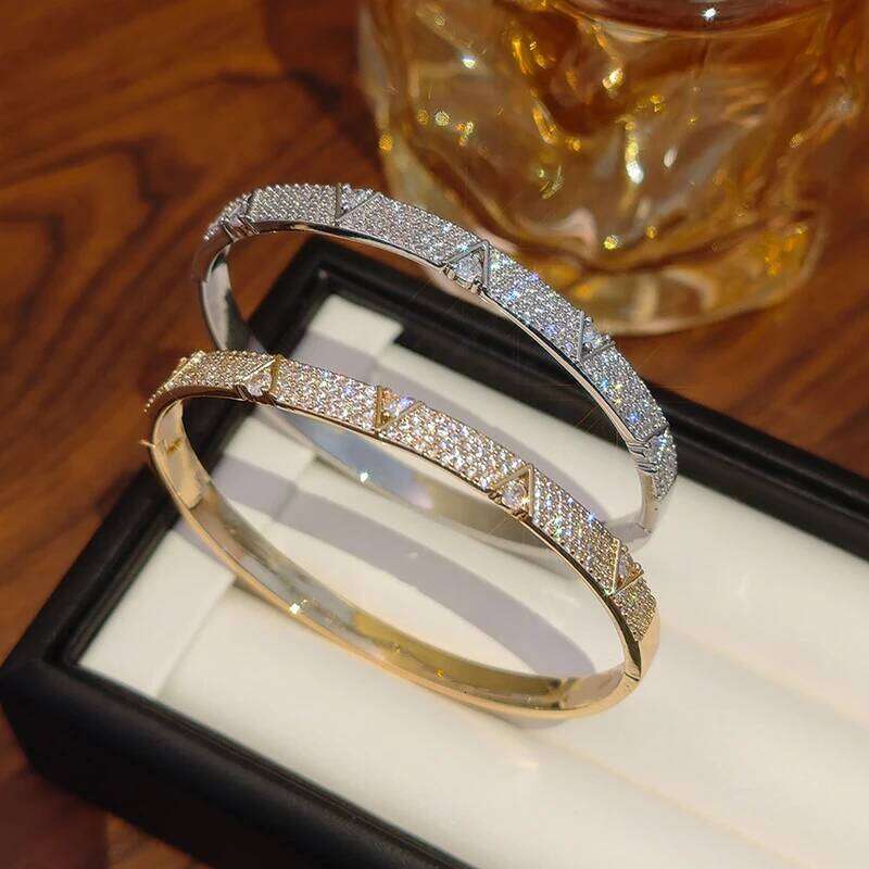 ANENJERY Gold Silver Color Letter Zircon Bracelet For Women Men Personality Fashion Hip hop Luxury New Jewelry Gifts Wholesale Z260123