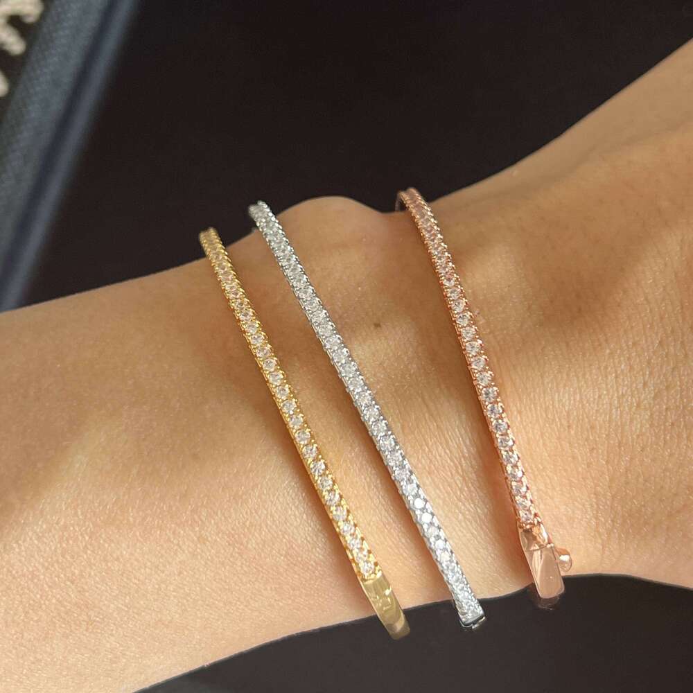 Pure 925 Sterling Full Diamond Classic Design Party Jewelry Friendship Bracelet Silver Bangle Rose Gold 17CM Z260123