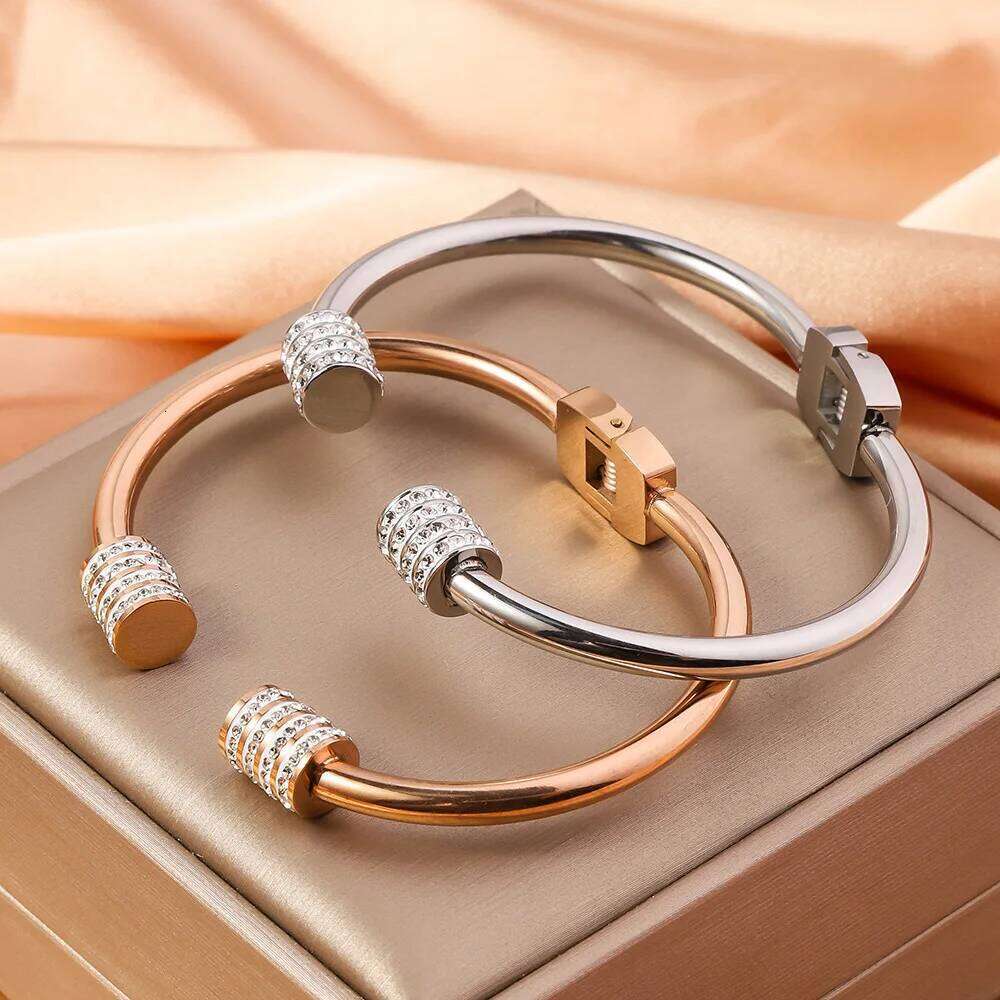 RAKOL Titanium Steel Inlaid With Zircon Bracelets Classic Korean Style Non Fading Open Bangles or Women Daily Wear Accessory Z260123