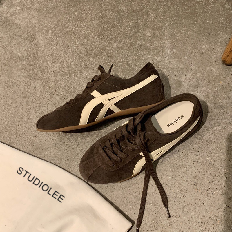 Free Shipping Luxury Shoes 2026 Women's Retro Suede Lace-up Sneakers Contrast Stripe Leopard Print Flat Casual Shoes