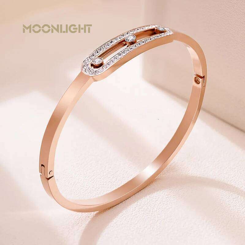 MOONLIGHT Golden Stainless Steel Woman Bracelet Bangle Crystal Zircon Sliding Luxury Wedding Party Band Wristband Jewellery Gift Z260123