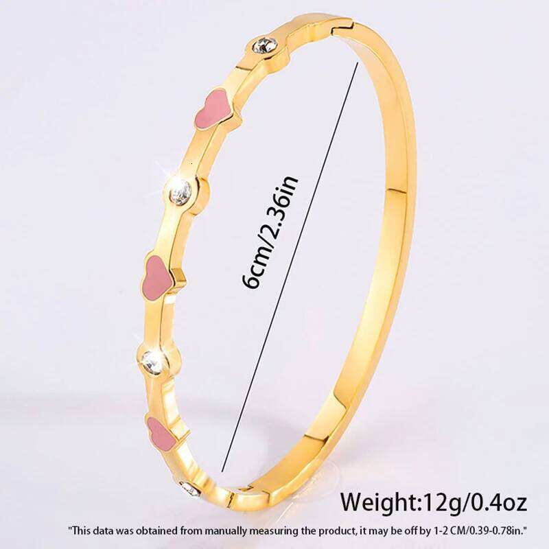 Stackable Color Bangle Set for Women - 18K Gold Plated Stainless Steel Pink Crystal Love Heart Bracelet Jewelry Z260123