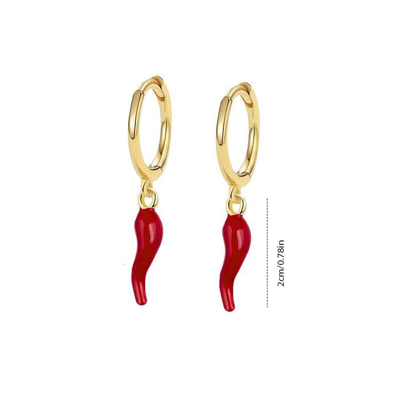 Necklace for Men and Women Gold-Plated Oil-Drip Alloy Red Pepper Pendant Earrings Stainless Steel Collarbone Chain Accessories