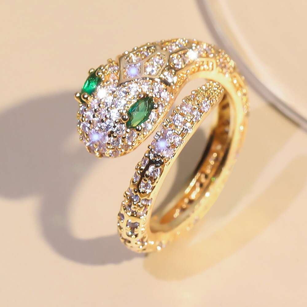 Ring Silver Plated Snake Head Design Precision Inlaid Cubic Zirconia Open Adjustable Band for Wedding Party Anniversary Gift High Quality Texture