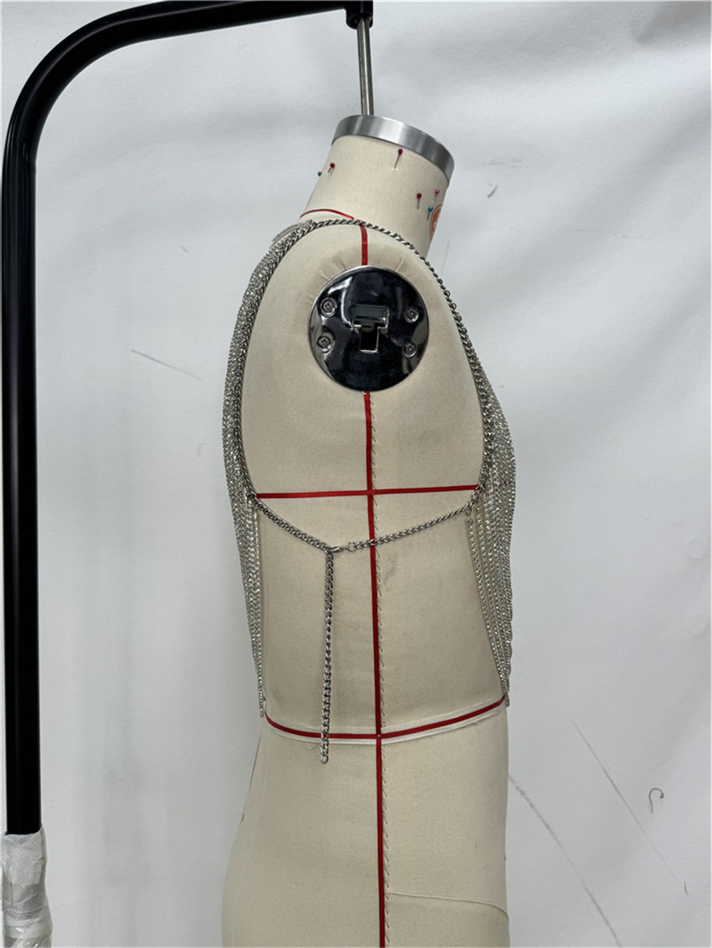 Stage Wear Fashion Men Multi Layer Sparkling Metal Tassel Rhinestone Body Chain Sexy Club Back Chest Chain