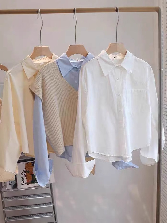 Spring and Autumn Short Shirt for Women New Small Size Inner and Outer Wear Student Shirt Long Sleeve Stylish French Top Trendy