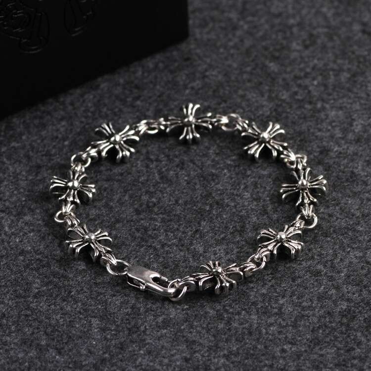 Cross Flower Link Bracelet Street Hip-Hop Retro Versatile for Men and Women Couples Fashion Accessories Daily Wear Jewelry