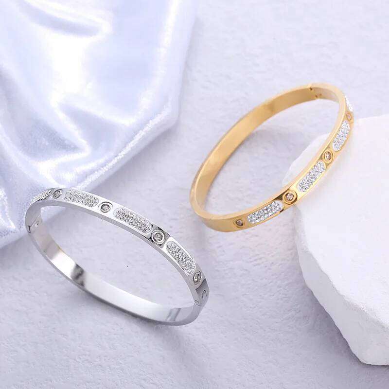 Rhinestone Stainless Steel 120 Bracelet Simple High-End Solid Color Non-Fading Cuff Bangle Minimalist Dainty Women Jewelry Gift Z260123