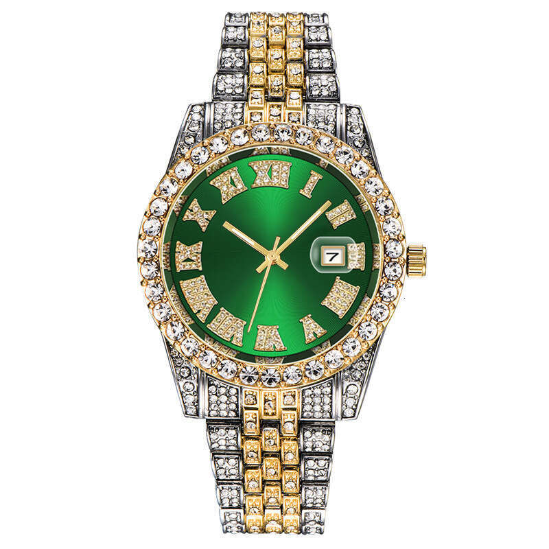2PES/Set Luxury Fashion Set with Diamonds, European and American Hip-Hop Trendy Cool Men's Watch