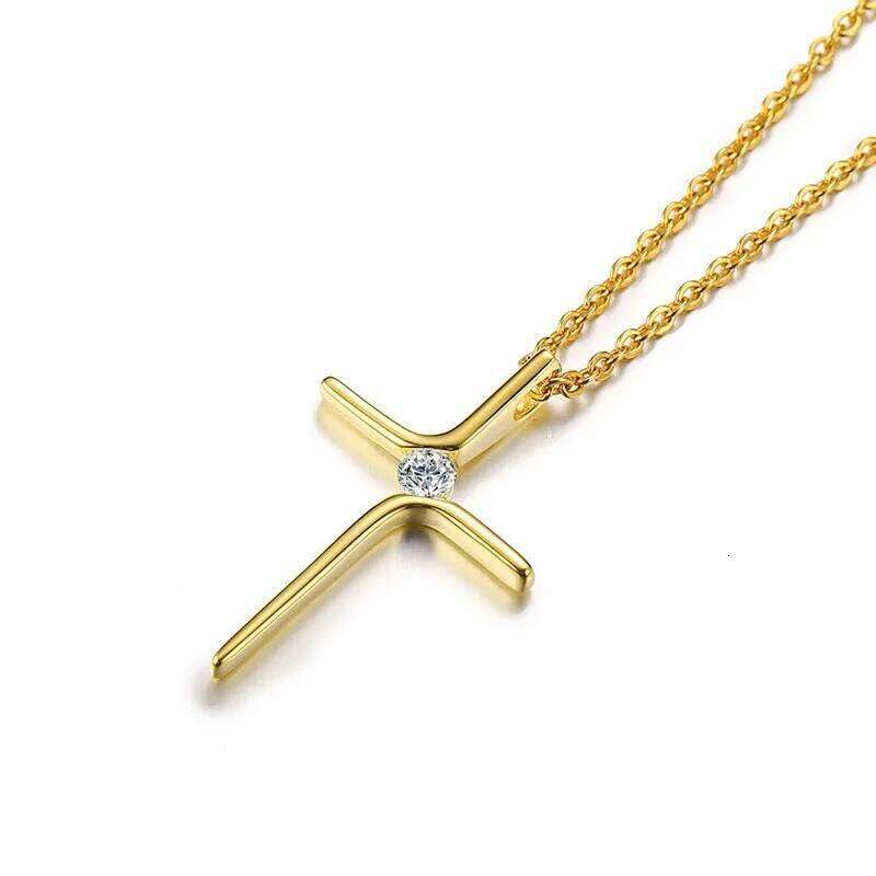 Cubic Zircon Cross Pendant Women Necklace Stainless Steel Charm CZ Stone Dainty Christian Jewelry Wholesale Z260123