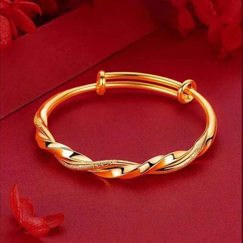 Genuine 18K Gold Color Fashion Mobius Push Pull Bracelet for Women Female Shiny Bangle Jewelry Gifts Not Fade Z260123