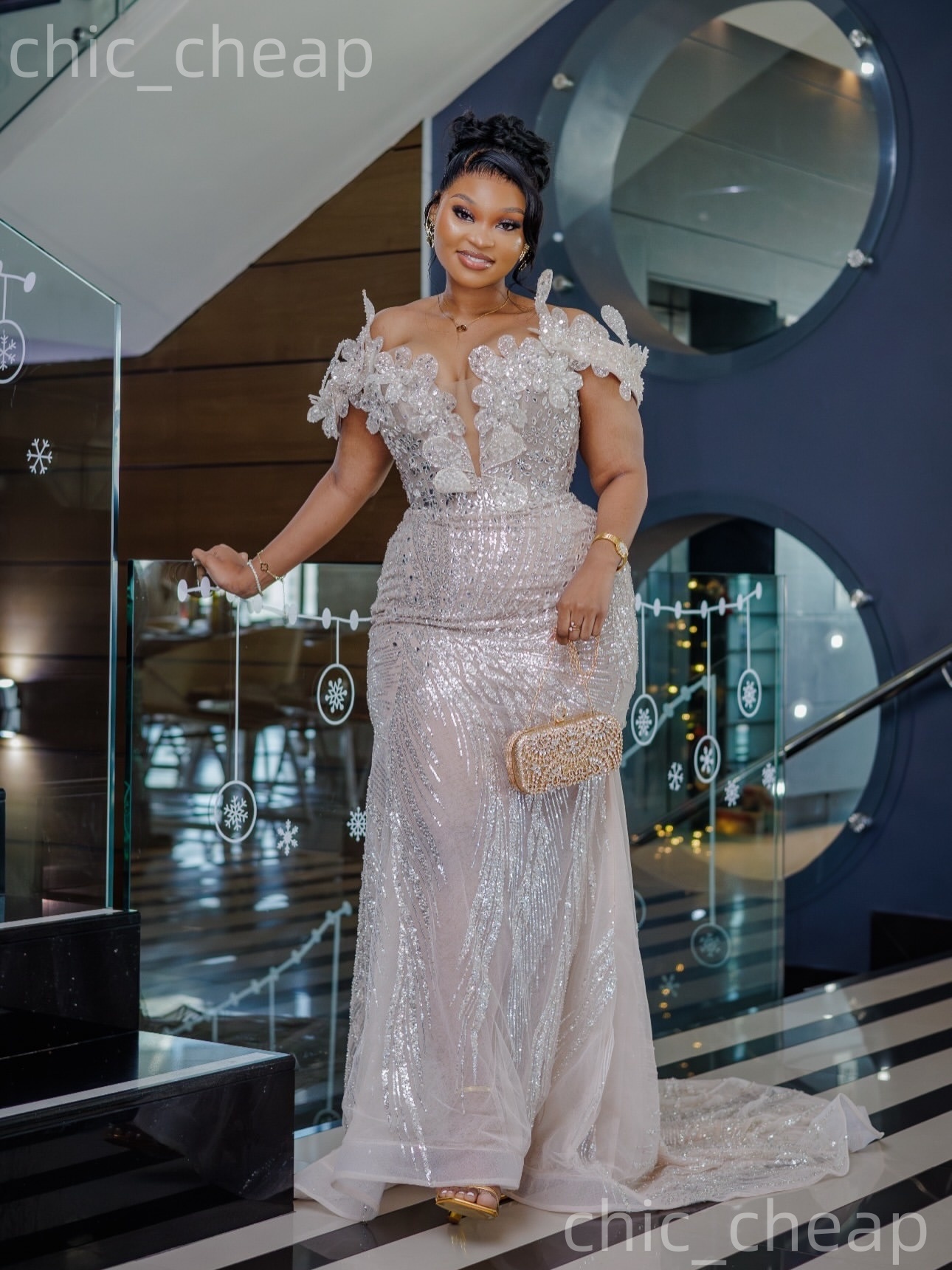 Aso Ebi Ivory Mermaid Prom Dresses 2026 Flowers Crystals Sequined Evening Formal Party Second Birthday Reception Gowns Dress For Special Occasions