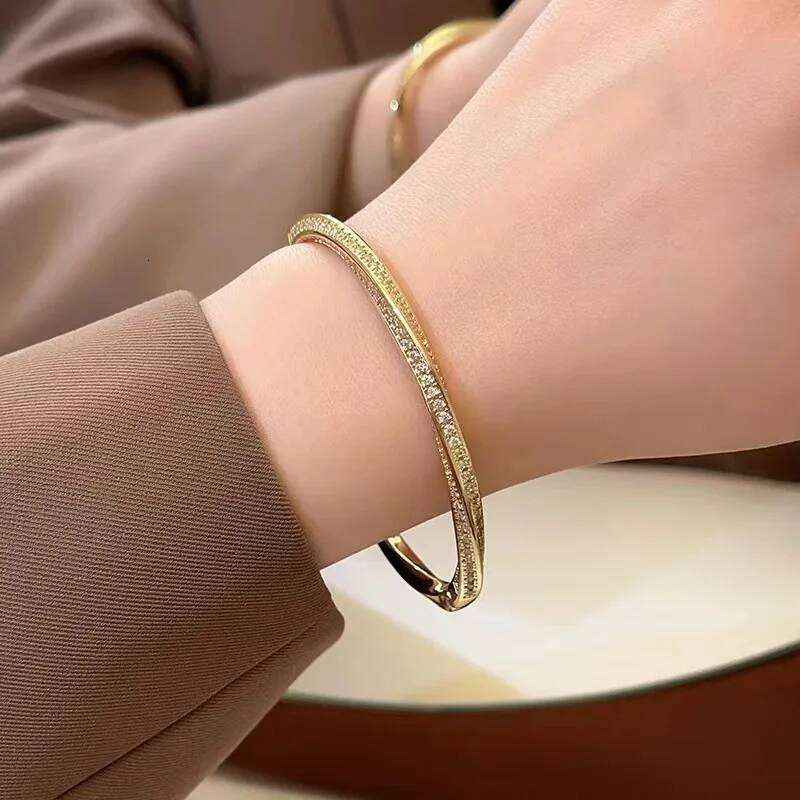 Yupsk Classic Stainless Steel Zircon Inlaid Open Bracelet Bangle for Women Twist Niche Design Luxury Jewelry Gift Z260123