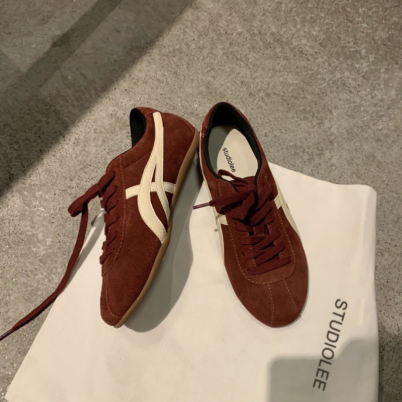 Free Shipping Luxury Shoes 2026 Women's Retro Suede Lace-up Sneakers Contrast Stripe Leopard Print Flat Casual Shoes