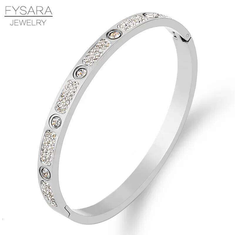FYSARA Full Rhinestone Stainless Bracelet Titanium Steel Round Crystals Bangles for Women Jewelry Wedding Party Bijoux Z260123