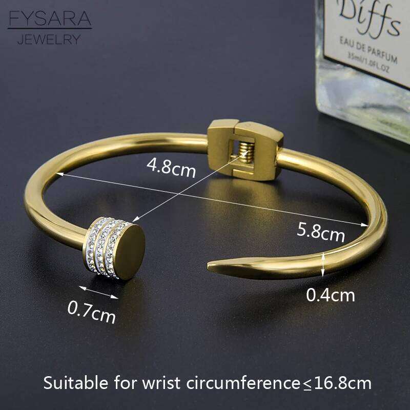 FYSARA Luxury Cubic Zirconia Crystals Arrow Cuff Bracelets Stainless Steel Gold Color Bangles For Women Pulseiras Punk Jewelry Z260123