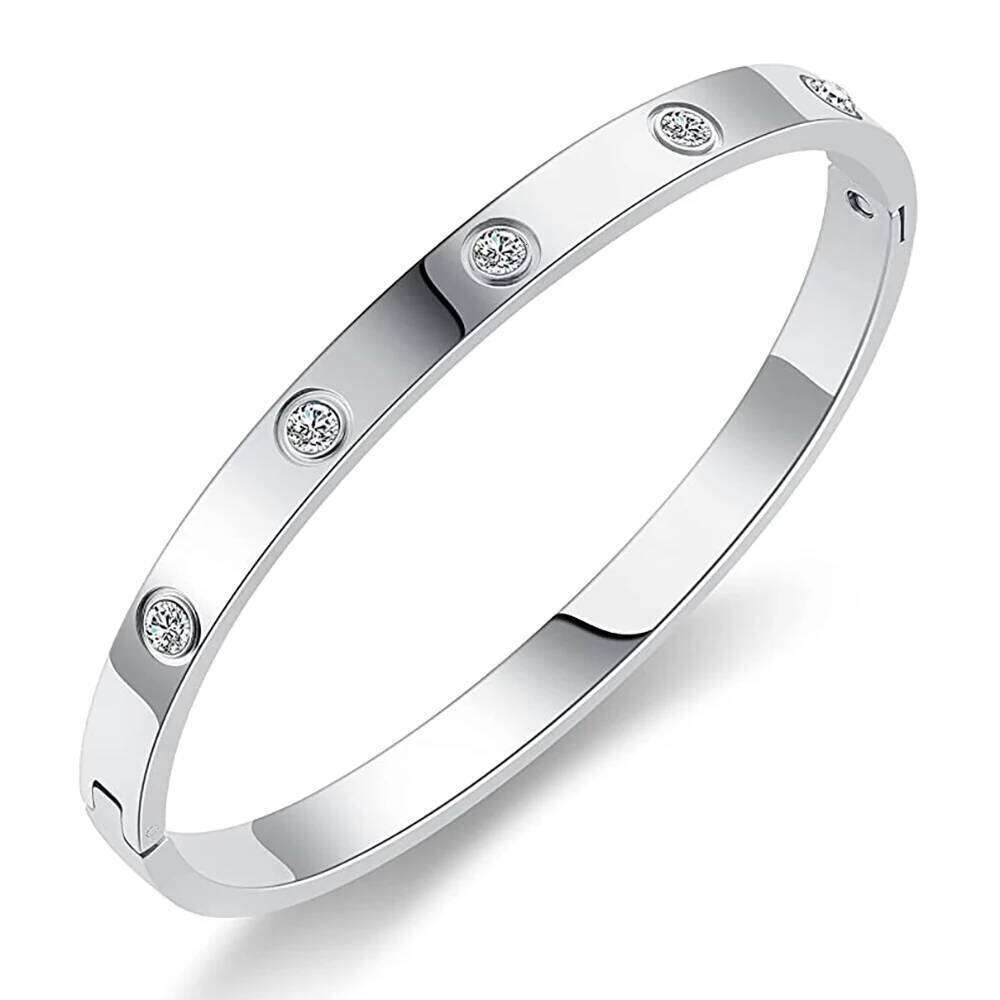 Luxury Brand Crystal Lover Bracelet Bangles Stainless Steel Bangle With Cubic Zirconia Golden Women Jewelry Gift Accessories Z260123