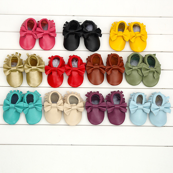 Bowknot Leather Baby Shoes born Boy Girl Multicolor Toddler Red Soft Sole Antislip First Walkers Infant Moccas 240313
