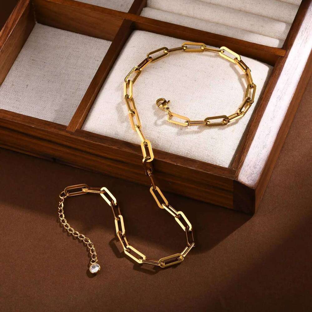 Vnox Stainless Steel Rectangular Chokers,Punk Style Gold Color Men Women Link Necklace, New Paperclip Chain Collar Z260123
