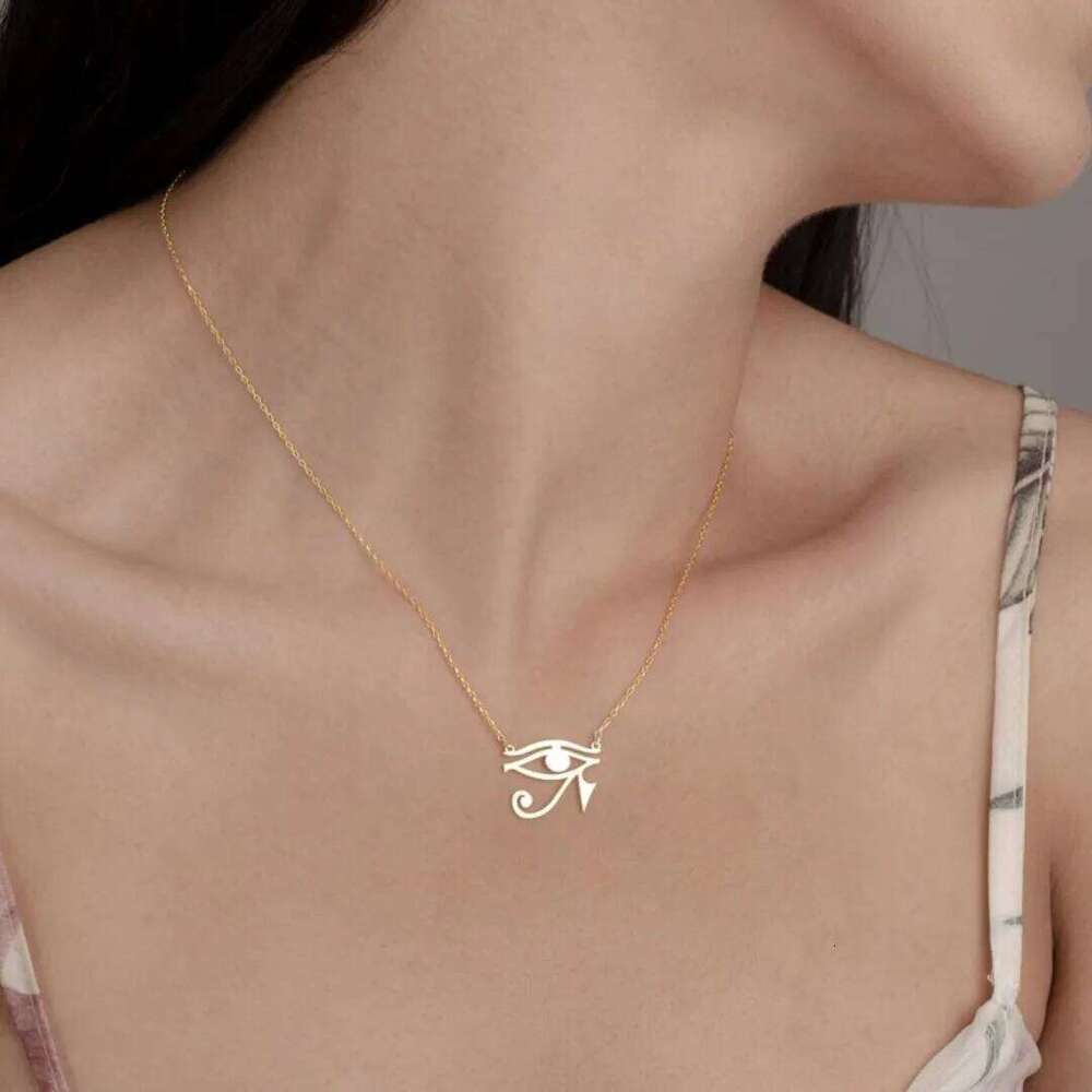 Vintage Egyptian Eye of Ra Pendant Necklace for Women Punk Stainless Steel Mythology Horus Amulet Choker Retro Party Jewelry Z260123