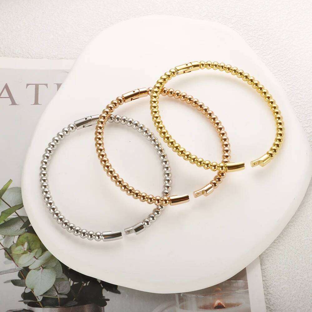 Trendy Round Ball Beaded Bracelets Bangles High Quality Stainless Steel Twist Balls Dots Bead Bangle for Women Jewelry Wholesale Z260123