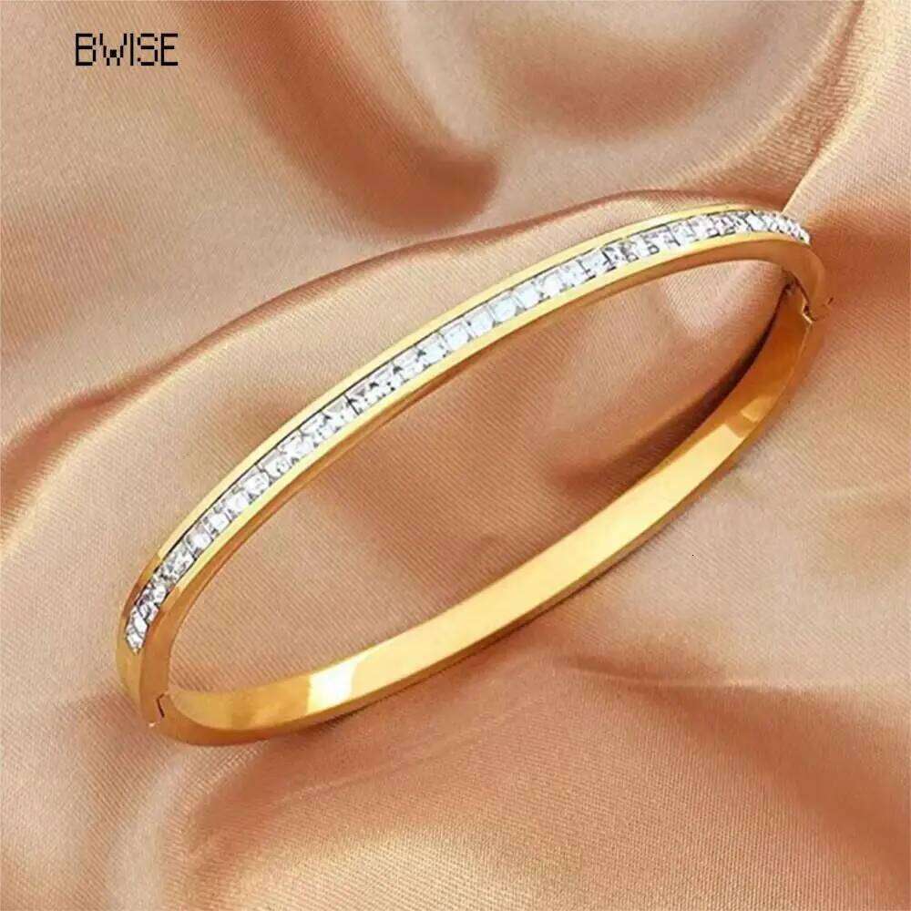 Bwise Ins Style Stainless Steel Jewelry Inlaid Cubic Zircon Bracelet Bangles for Women Waterproof Trendy Christmas Gift Z260123