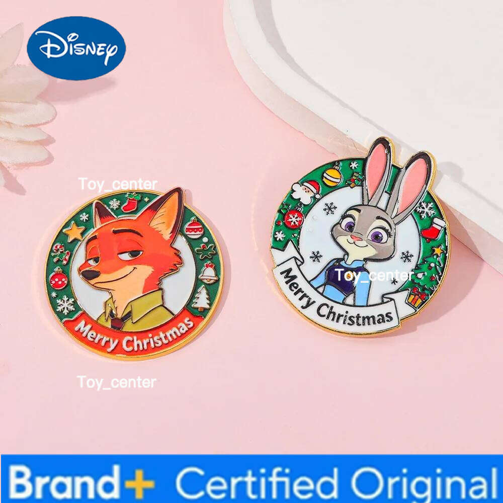 Disney Anime Zootopia 2 Christmas Metal Pin Judy Hopps & Nick Wilde Fox Brooch Cute Cartoon Character Badge for Clothing Decoration H260123