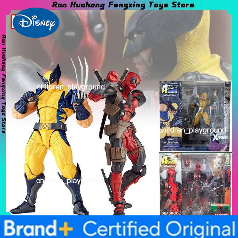 Disney 2024 New Revoltech Yamaguchi Wolverine Deadpool Comic Version Action Figure Model Toys Joint Movable Birthday Gift For Friends H260123