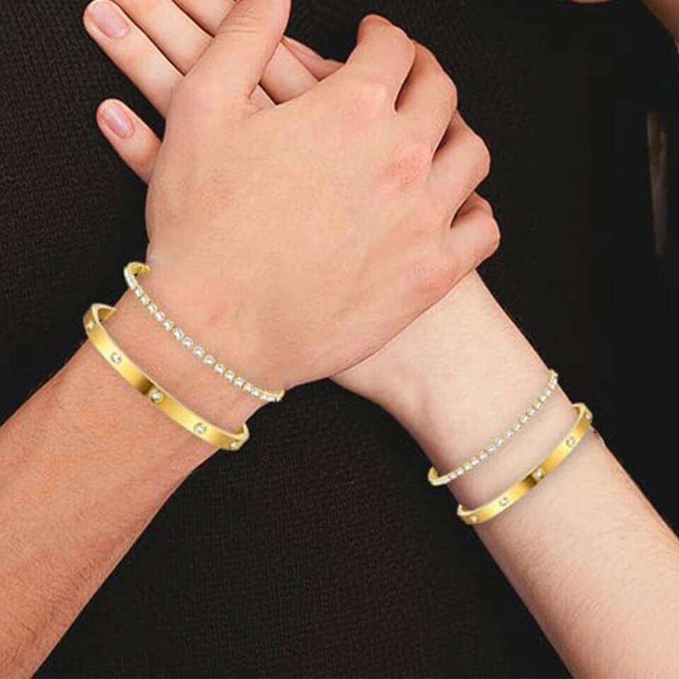 Yupsk 2 Pieces Stainless Steel Zirconia Tennis Bracelet Bangle Round Zircon CZ Aesthetic Women Jewelry Set Gift Z260123