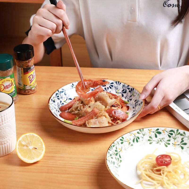 8in/20.2cm Floral Ceramic Plates - Cute Pasta/Salad/Dessert Plates, Kitchen Restaurant Tableware, Microwave & Dishwasher Safe