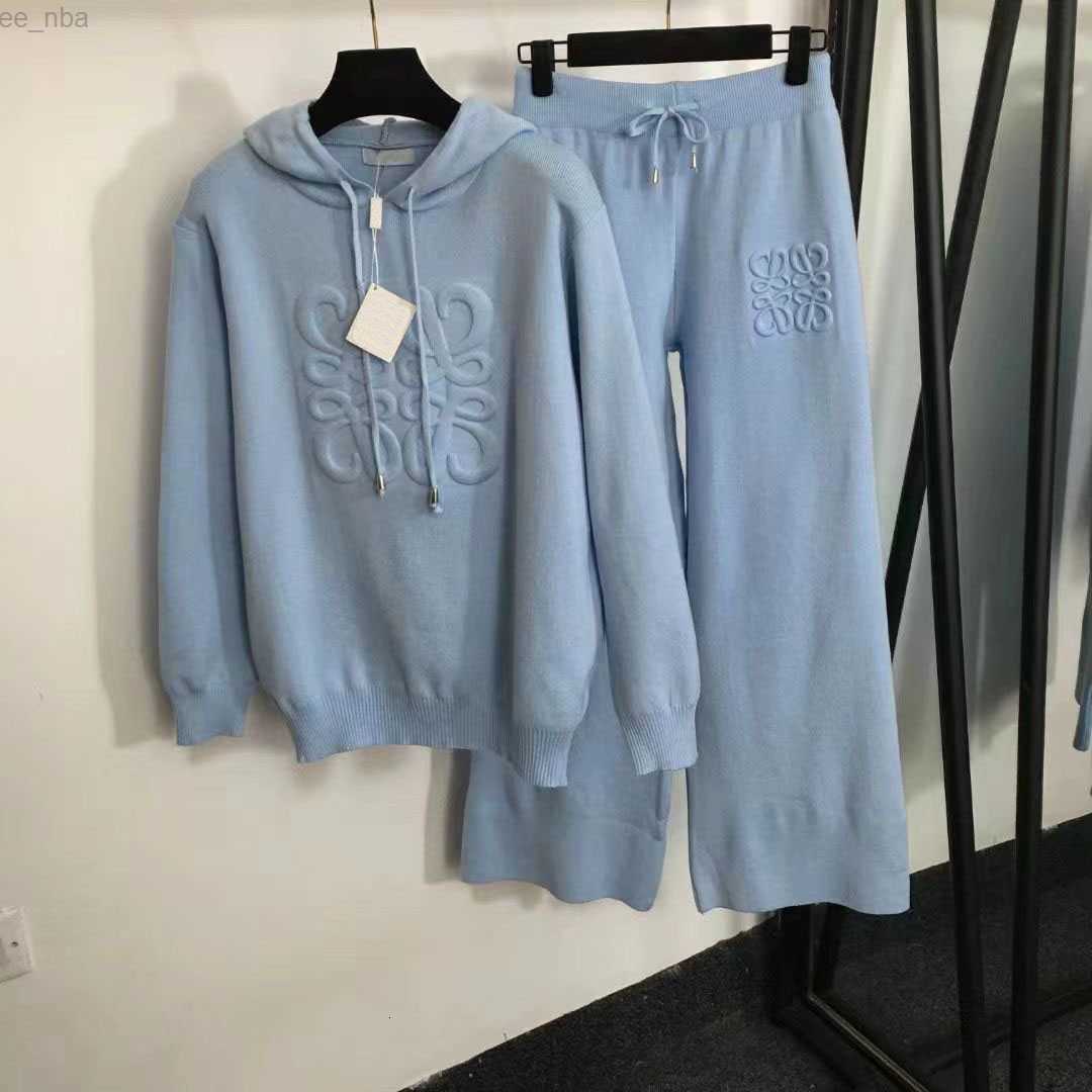 Hooded drawstring sweater fashion trend autumn and winter knitted two-piece casual loose suit for men and women