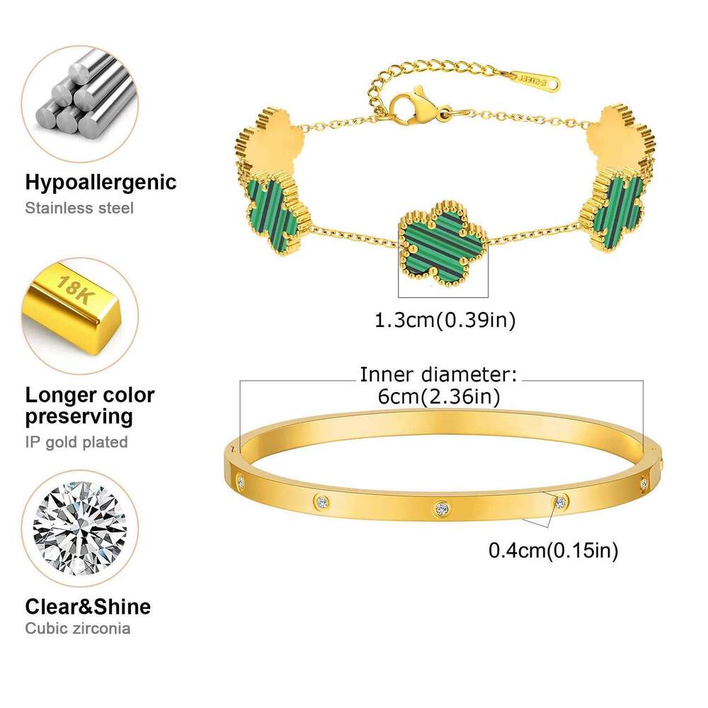 Exquisite Five Flower Bracelet Set for Women, Luxury Stainless Steel Zircon Openable Bangle, Classic Fashion Jewelry Gift Clover Z260123