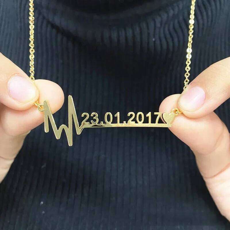 Custom Name Heartbeat Date Stainless Steel Jewelry Birthday Gift for Wife Lucky Numbers Pendant Necklace Women Chokers Z260123