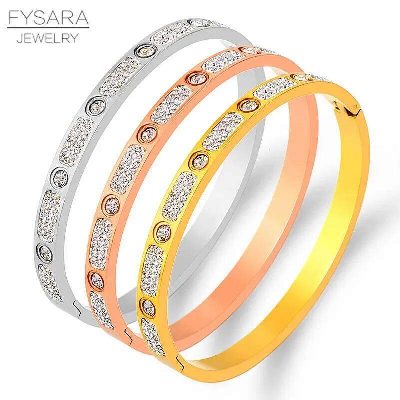 FYSARA Full Rhinestone Stainless Bracelet Titanium Steel Round Crystals Bangles for Women Jewelry Wedding Party Bijoux Z260123