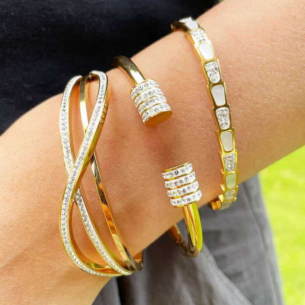 Zalman Charming CZ Crystals Wave Bangles for Women Stainless Steel Cute Jewelry Romantic Gift Z260123