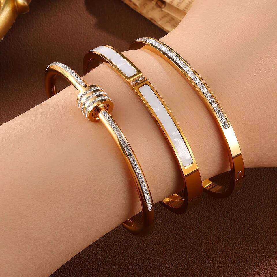 Fashion Zircon Inlaid Three Piece Set For Women Gold color Stainless Steel Bracelet Party Daily Jewelry Z260123