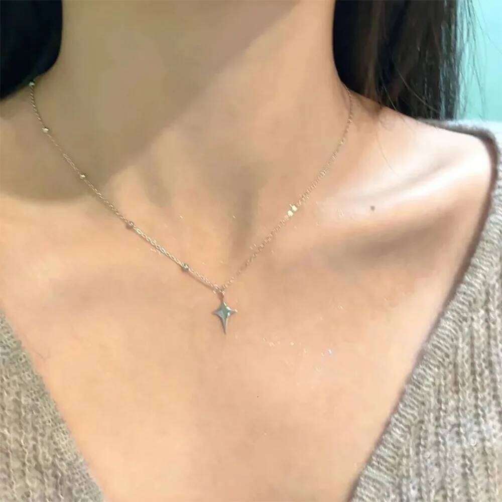 Classic Simple Four-pointed Star Pendant Necklace for Women Temperament Trend Silver Color Stainless Steel Cross Chokers Jewelry Z260123