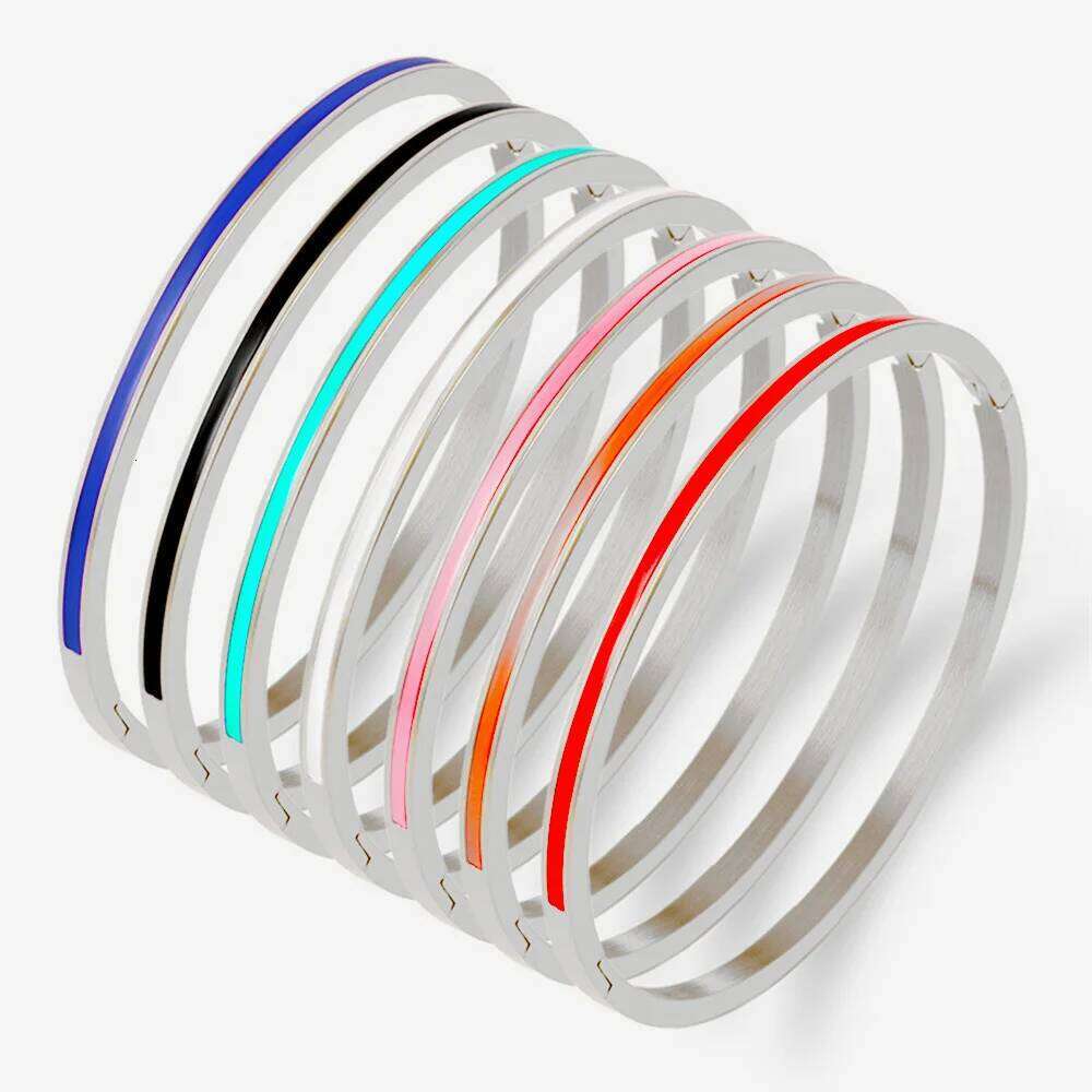 3mm Thin Colorful Orange Enamel Bracelets for Women Party Fashion Bangles 361L Stainless Steel Jewelry 7 Color Z260123