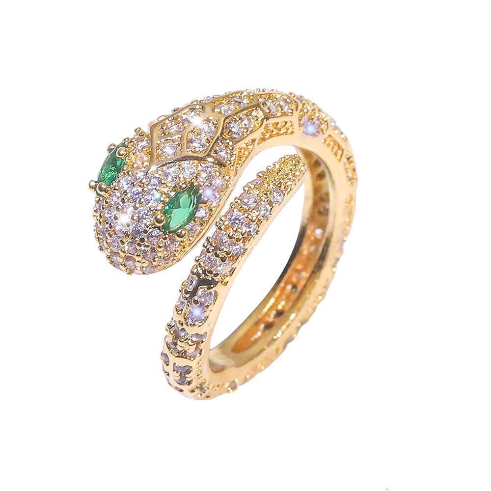 Ring Silver Plated Snake Head Design Precision Inlaid Cubic Zirconia Open Adjustable Band for Wedding Party Anniversary Gift High Quality Texture