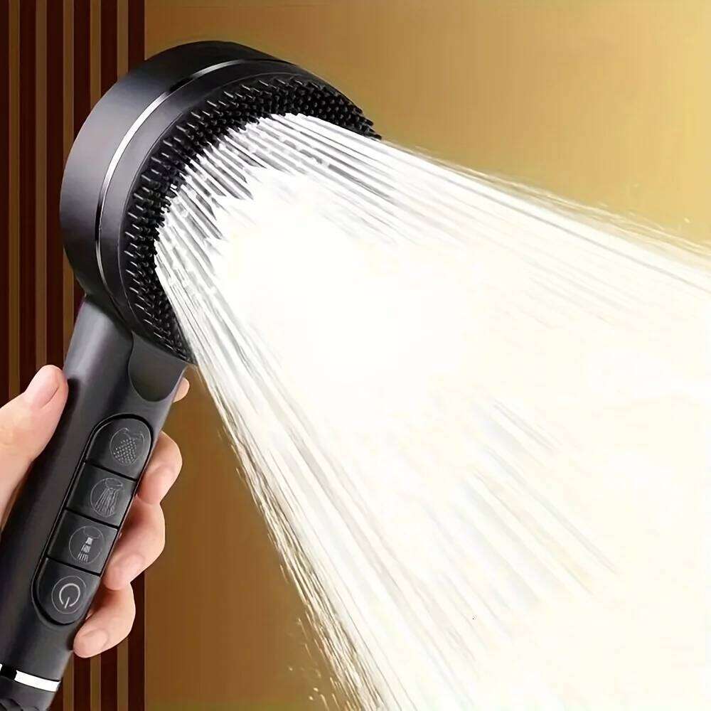4 Modes Pressurized Head Thickened ABS Handheld Filter Showerhead with Silicone Brush One-Key Stop Water Shower Nozzle 26Y0123 M260320