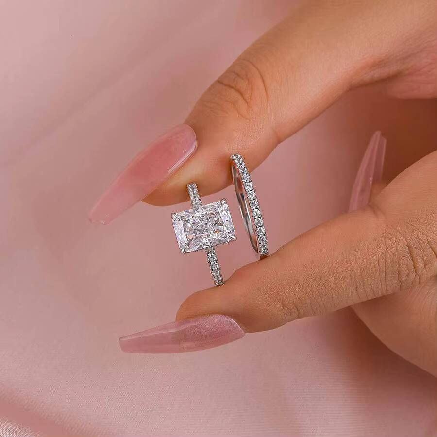 Luxury Designer Style 925 Sterling Silver Non-Fading Ring Set 3ct Moissanite Diamond Anillos Engagement Wedding Ring Set