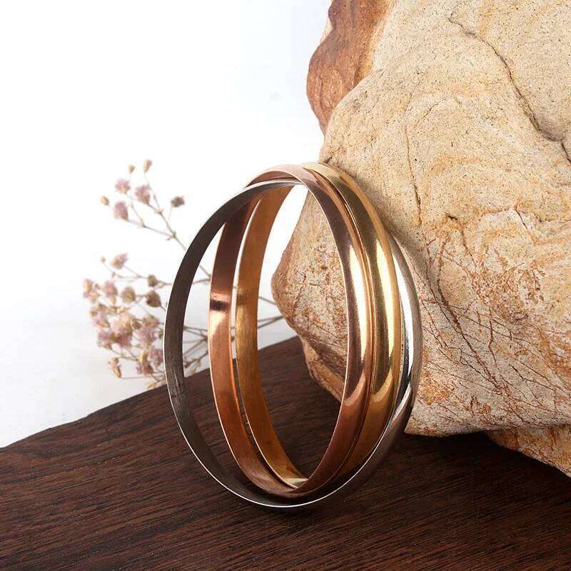 3pcs Set Stainless Steel Tricolor Bangles Women's Third Birthday Bracelet Wedding Anniversary High-end Jewelry Bracelets Gift Z260123